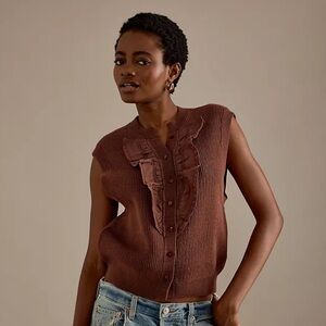 Anthropologie Maeve Ruffled Sweater Vest